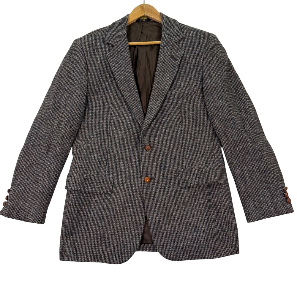 Vintage Cabrini Harris Tweed Mens 40R Blazer Brown Wool Sport Coat Academic